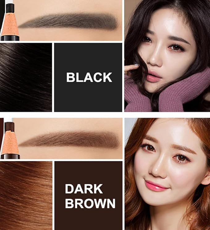 Go Ho 6 PCS Eyebrow Eye Liner Pencil Set,Easy to Color Sweatproof Eye Brow Pencil,Professional Long-lasting Eyeliner Gel Makeup Brow Tint Pen,3 Colors(Black,Brown,Dark Brown)