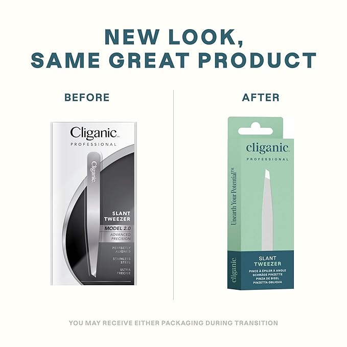 Cliganic Professional Eyebrow Tweezers Slant Tip (Silver) - Precision for Men & Women, Stainless Steel Best for Plucking Chin Facial Hair