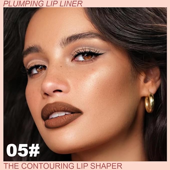 Plump Matte Crayon Lip Liner Pencil, Maroon Lipstick Lip Liners for Women, 24 Hour Long-Lasting Lip Gloss Makeup, With Silicone Smudger for Define Contours & Sculpting Lip, 05