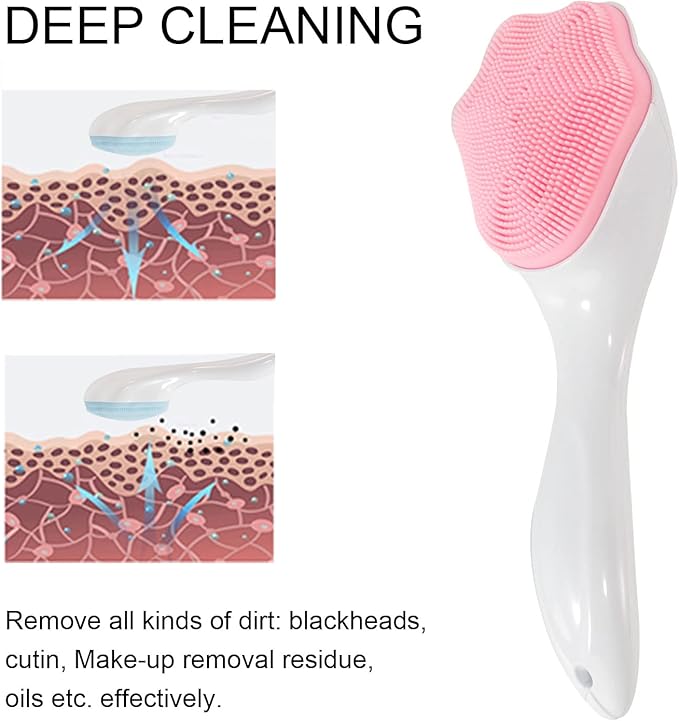 Silicone Face Scrubber Exfoliating Brush, Beomeen 2 Pack Manual Handheld Facial Cleansing and Blackhead Scrubber, Soft Bristles Waterproof for Face Skincare (Blue, Pink)