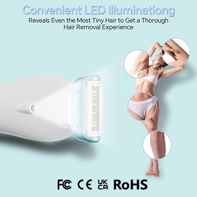 Electric Shaver for Women, Bikini Trimmer Wet & Dry Use, Body Hair Removal, Electric Razors for Leg Armpit Public Painless, Cordless Rechargeable Trimmer, Detachable Head, with LED Light