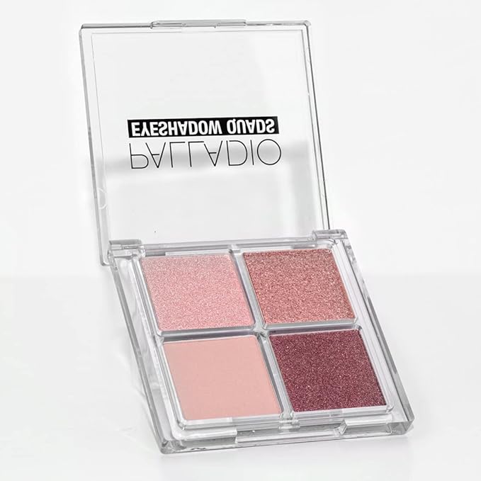 Palladio Eyeshadow Quads Velvety Pigmented Blendable Matte, Metallic & Shimmer Finishes, Creamy Formula, Four Way Quad Eye Shadow Palette, Talc-Free (Girly)