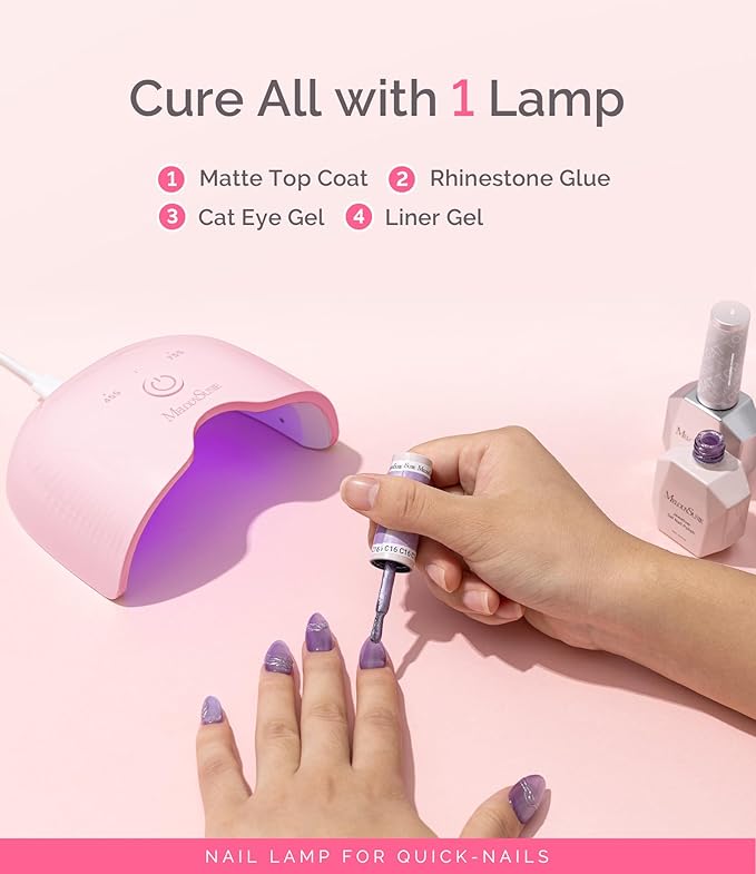 MelodySusie Small LED UV Nail Lamp with Lightweight Design, P-ART06F Nail Dryer with Simple Button Control Cures All Soft Gels at Home, Especially Half-Cured Gel, Base Coat & Top Coat Pink