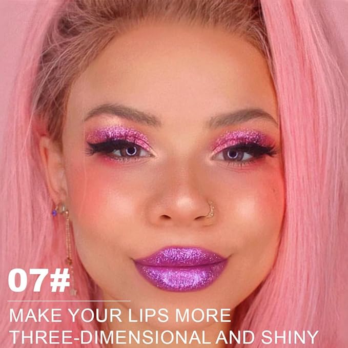 Kaely Glitter Metallic Lipstick, Shimmer Metallic Lipsticks for Women, High Pigmented Lip Gloss Long Lasting Waterproof Smudge Proof 24 Hour, Halloween Makeup, Vegan & Cruelty-Free, 07