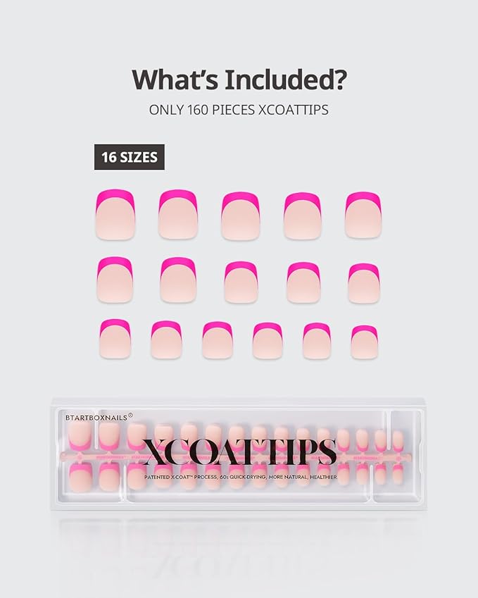 BTArtboxnails XCOATTIPS Brighter Pastel French Tip Press On Nails - Extra Short Square Press On Nails, Soft Gel Nail Tips, 150Pcs Soak Off Acrylic Colorful Fake Nail Extension in 15 Sizes