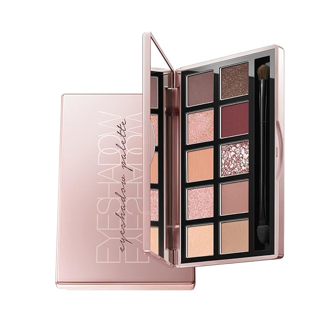 10 Color Eyeshadow Palette, Matte, Shimmer, Glitter Pigment Eye Shadow Makeup Pallete, Neutral Nudes Sunny Orange Eye Makeup Palette with Brush & Mirror, 01.Sunset