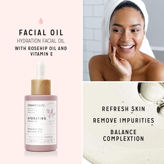 Clean Beauty Hydrating Rose Petal Facial Oil with Rosehip Oil & Vitamin E, Reduce Fine Lines & Dark Spots, Moisturize & Nourish, USA Made (1.83 fl oz)