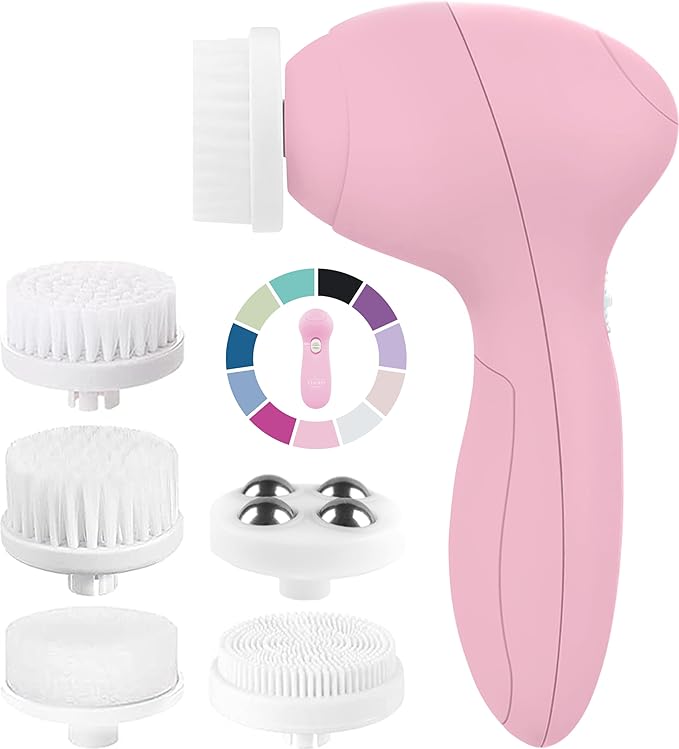 Face Scrubber | Facial Cleansing Brush Exfoliator Skin Care Products Beauty Products Powered Electric Wash Exfoliating Spin Cleanser Cleaning Scrub Including 7 Heads (Rose Quartz)