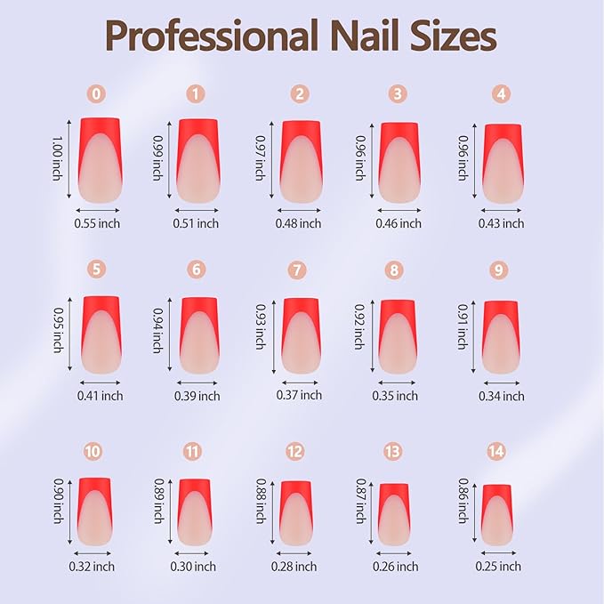 Misssix French Gel Nail Tips, 150Pcs Red French Tip Press on Nails Long Square, No Need to File Tips Pre-lasting, Fake Nails for Nail Art DIY 15 Sizes