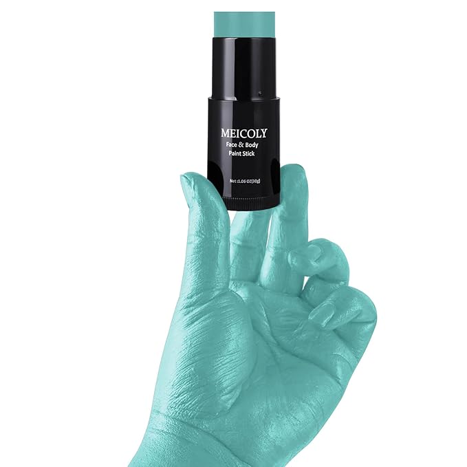 MEICOLY Teal Face Body Paint Stick(1.06 Oz),Cream Blendable Full Body Paint Stick,Peacock Face Paint,Sweatproof Waterproof Face Body Paint Makeup Based Stick for Halloween Special Effects SFX Cosplay