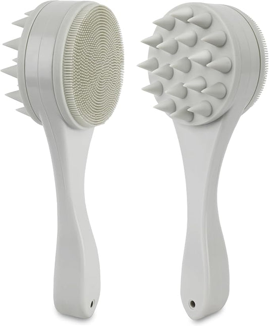 2 Pack Silicone Facial Cleasing Brush and Hair Scalp Massager Shampoo Brush 2 in 1 Double Sided Face Scrubber Scalp Scrubber Manual Exfoliating Light Gray