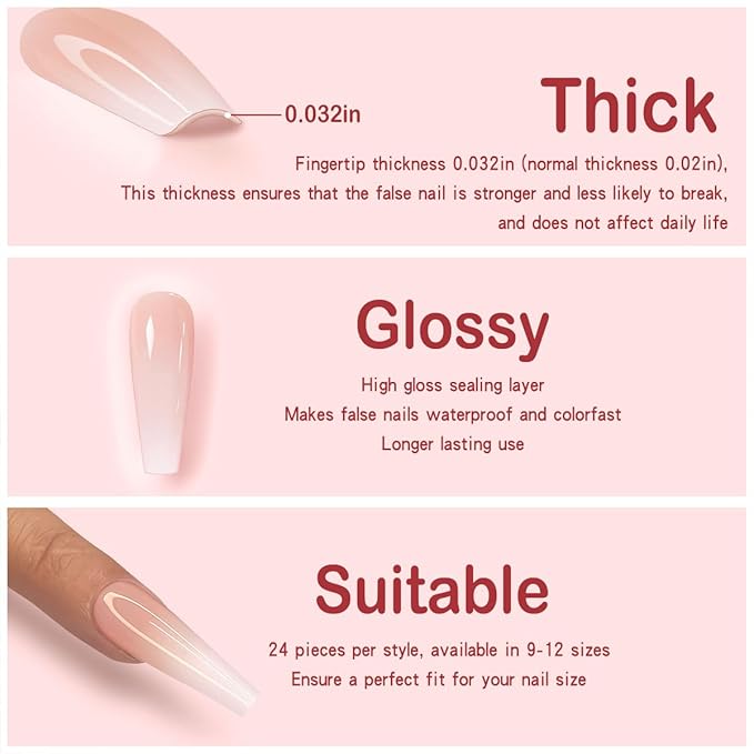 Yivaiks Pink Press on Nails with Charms Long Fake Nails with Designs Glue on Nails Press ons Rhinestones Coffin Artificial Nails for Women Nude Nails False Nail Kit 24pcs