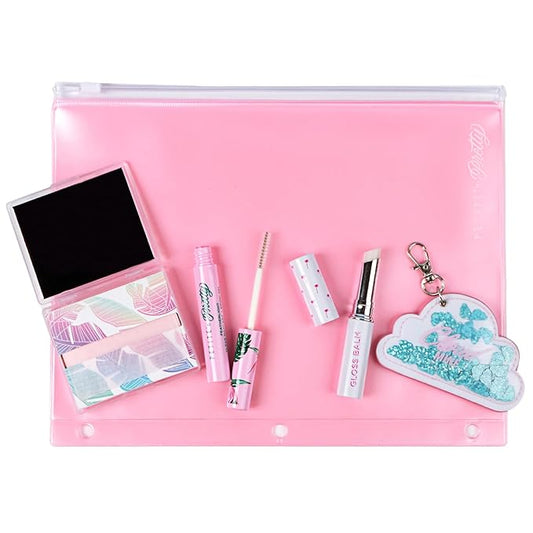 Petite 'n Pretty New Makeup Set - Featherlight Clear Mascara & Brow Gel, Glo$$ Balm, Cloud Mine Backpack, Biodegradable Blotting Sheets + Makeup Bag for Kids, Tweens and Teens