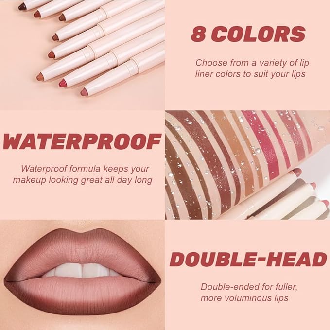 Plump Matte Crayon Lip Liner Pencil, Mocha Lipstick Lip Liners for Women, 24 Hour Long-Lasting Lip Gloss Makeup, With Silicone Smudger for Define Contours & Sculpting Lip, 04