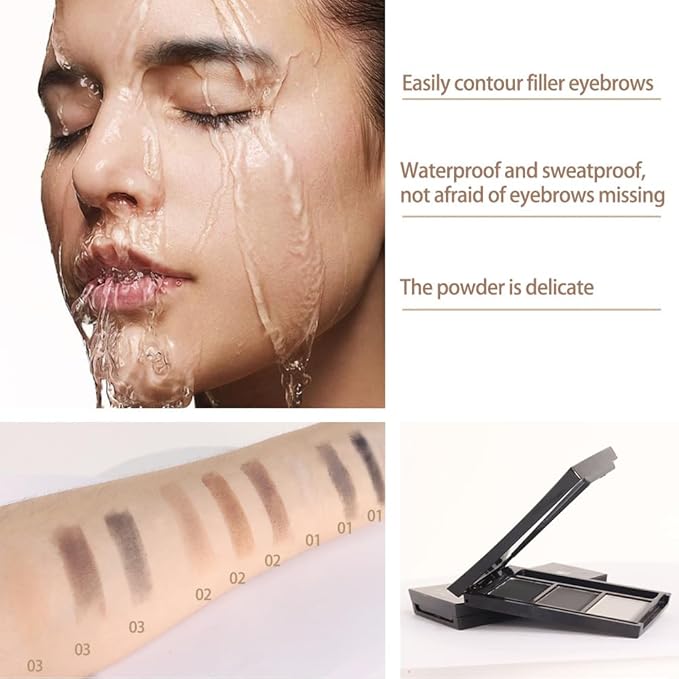 Eye Brow Powder for Women, Taupe Eyebrow Powder Kit with Brush, Long-Lasting 3 Colors Brow Palette, Filler for Full, Defined Natural Brows Shaping (01)