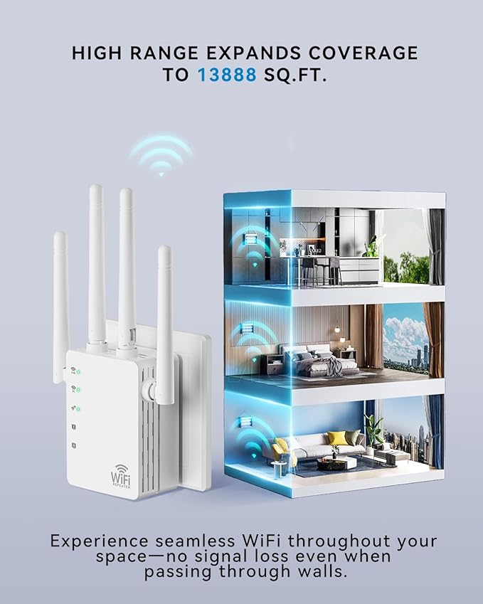 2025 WiFi Extenders Signal Booster with Dual Band 5GHz/2.4GHz, Long Range Up to 13888 sq. ft & 150+ Devices, Internet Extender WiFi Booster, WiFi Extenders Signal Booster for Home and Outdoors