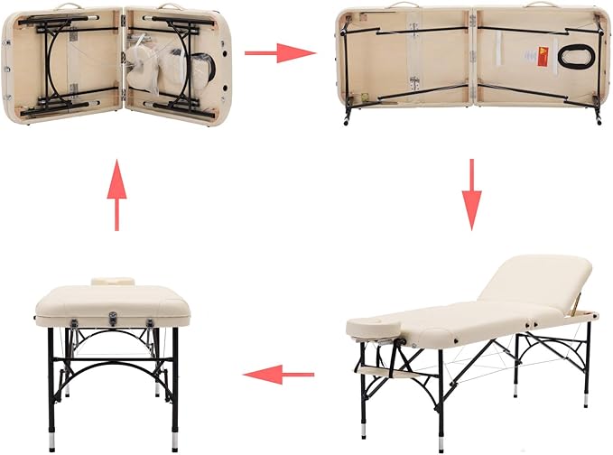 Artechworks 28" Width 3 Folding Portable Lightweight Massage Table Facial Salon Spa Tattoo Bed with Aluminium Leg for Home Office Living Room, White Color