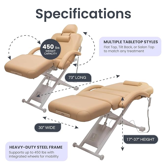 Electric Massage, Spa, and Treatment Table with Salon Top - Adjustable Height, Backrest, and Knee Section, Foot Control, ADA Compliant Treatment Table for Professionals