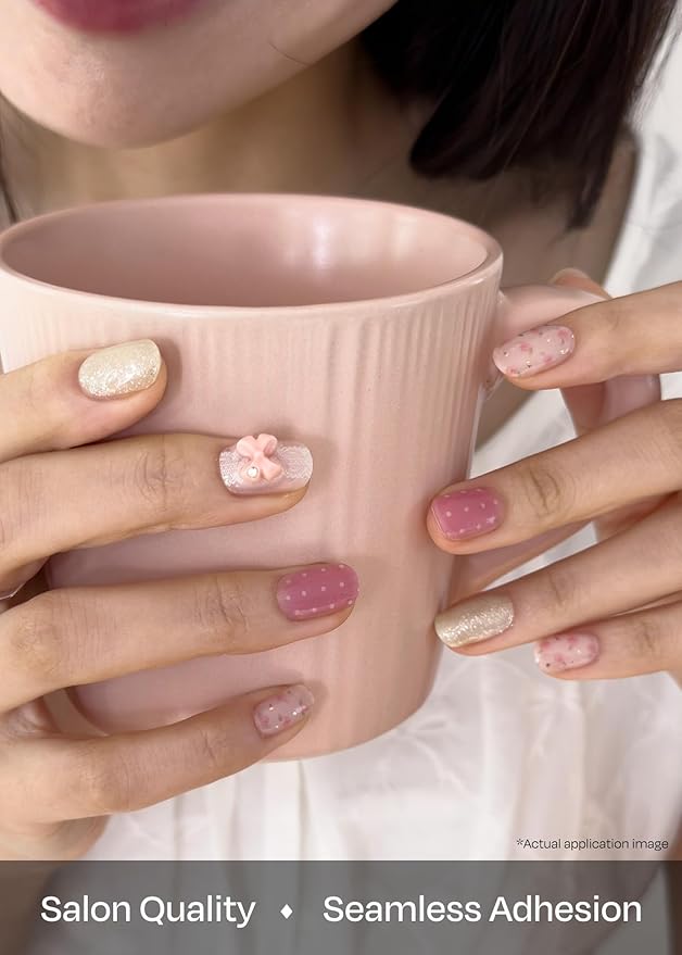 ohora Semi Cured Gel Nail Strips (N Bloom Bonbon) - Works with Any Nail Lamps, Salon-Quality, Long Lasting, Easy to Apply & Remove - Includes 2 Prep Pads, Nail File & Wooden Stick