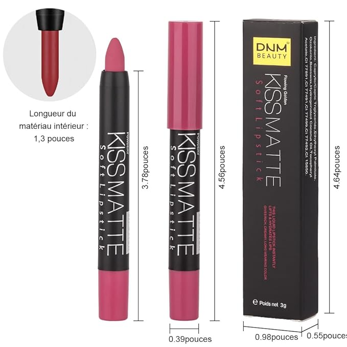 evpct 3Pcs Rub Red Rose Mauve Pink Matte Lipstick Lip Crayon Liner Pencil Pen Makeup Set Matte Lipstick and Lip Liner Set 24 Hour Waterproof labiales mate 24 horas originales 13&15&16