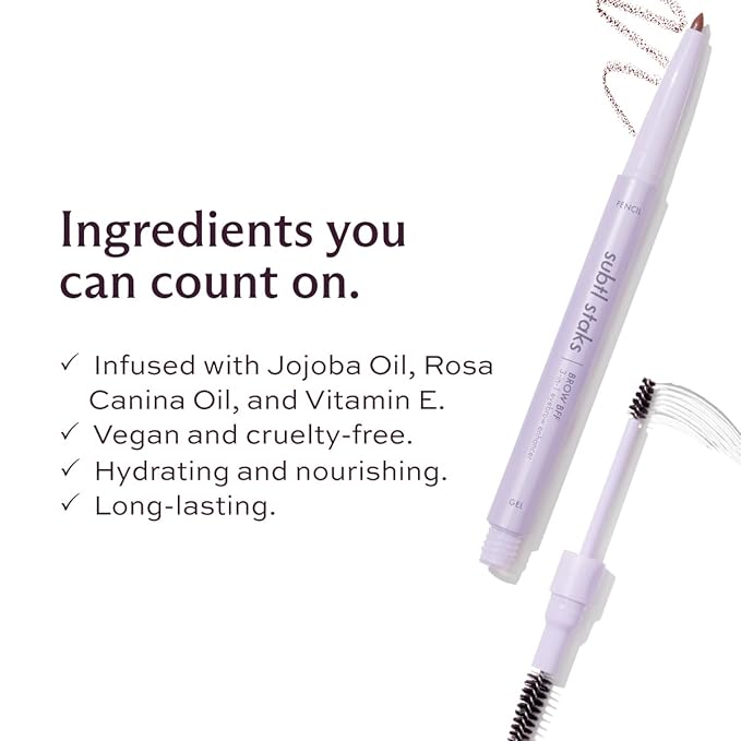 3-in-1 Brow Pencil Subtl Staks- Vegan, Smudge-Proof, with Spoolie Brush and Clear Gel - Best Eyebrow Pencil for Fluffing, Filling, and Setting Brows, Auburn