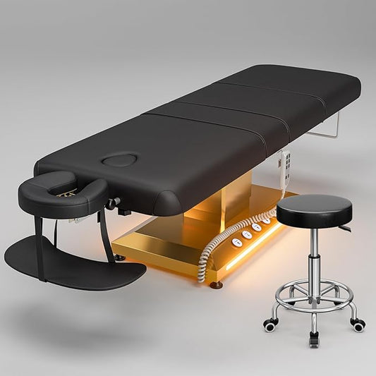 Icoget Professional Full Electric Spa Massage Treatment Table, Medical Bed with Independent Leg Adjustment, Facial Bed with Face Cradle for Beauty, Black