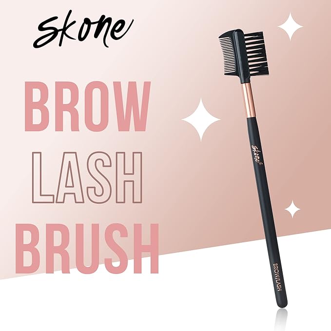 Skone Cosmetics Eyebrow Brush and Comb, Luxe Premium Rose Gold Eyelash Brush and Eyelash Comb - Professional Grade Nylon Eye Brow Brush Comb, Dual Sided Eyelash Brush Separator