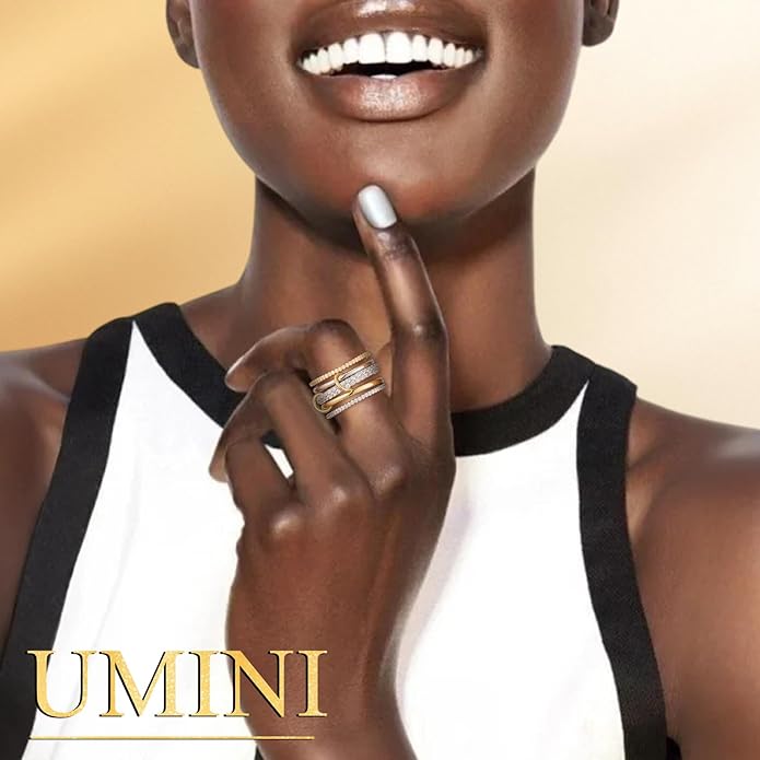 18K Gold plated Stackable Rings For Women Silver And Gold Stackable Ring Set Cubic Zircon Mixed Metal Rings For Engagement Wedding Birthday Valentine's Day Mother's Day Gift