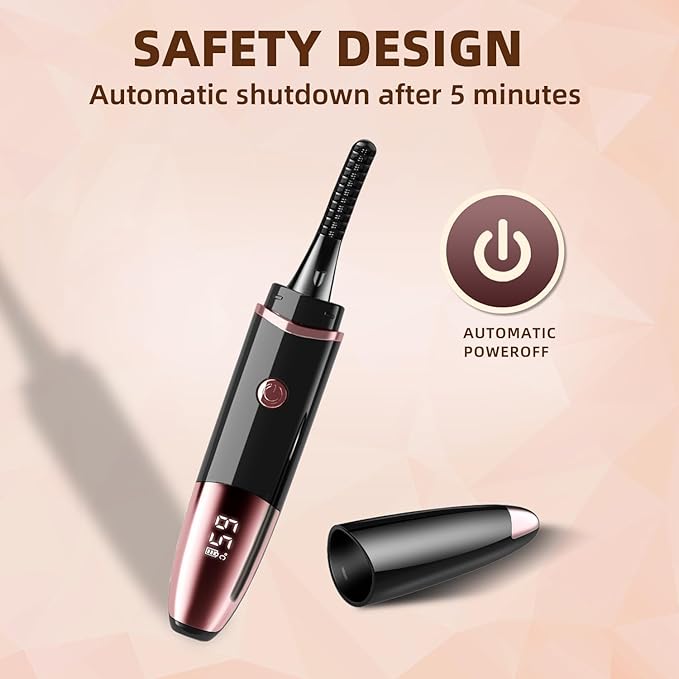 Heated Eyelash Curler, Fast Heat up Within 10s, 24 Hours Long Lasting, Rechargeable Electric Eyelash Curler, Temperature Control, Mini Lash Curler Safe Anti-Burn Eyelash Curle, with LED Display-Black