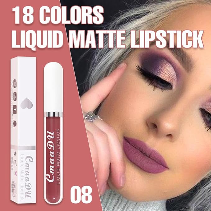 evpct 1Pcs Deep Mauve Liquid Matte Lipstick Lipgloss Set for Women, labiales mate 24 horas originales matte larga duracion 24 Hour Lipstick Lip Stains Long Lasting Waterproof 24, 08#