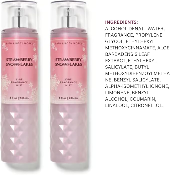 Bath & Body Works Strawberry Snowflakes Fine Fragrance Body Mist Gift Set 8 oz Pack Lot of 2 (Strawberry Snowflakes) 8 Fl Oz (Pack of 2) 16 Fl Oz