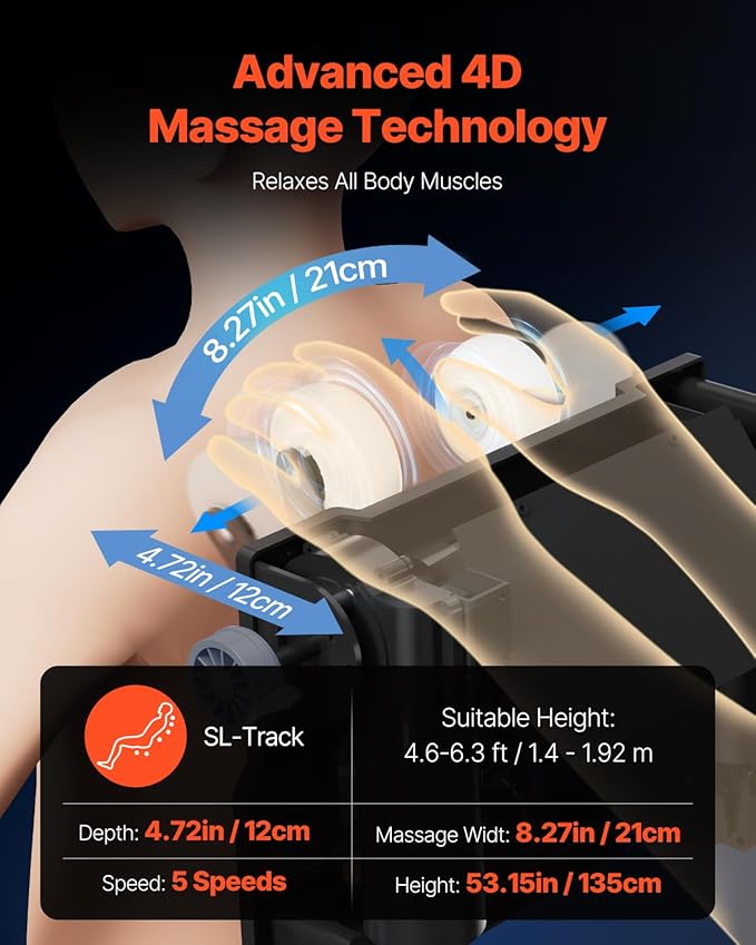 VEVOR Massage Chair, 4D Full Body Zero Gravity Recliner with SL Track, Yoga Stretch, AI Voice Control, Heat, Foot Roller, Retractable Pedal, 36 Airbags, LCD, Armrest Controls, Rolling Base