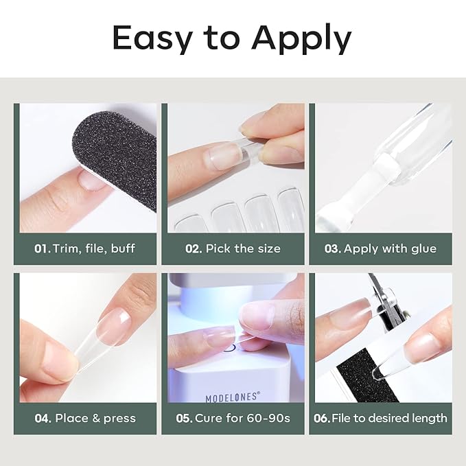 Modelones Long Coffin Nail Tips - 500Pcs Fake Nails Gel Clear Soft Acrylic Press on Pre-shape Full Cover Gel Extension Home DIY Salon Art Design 10 Sizes