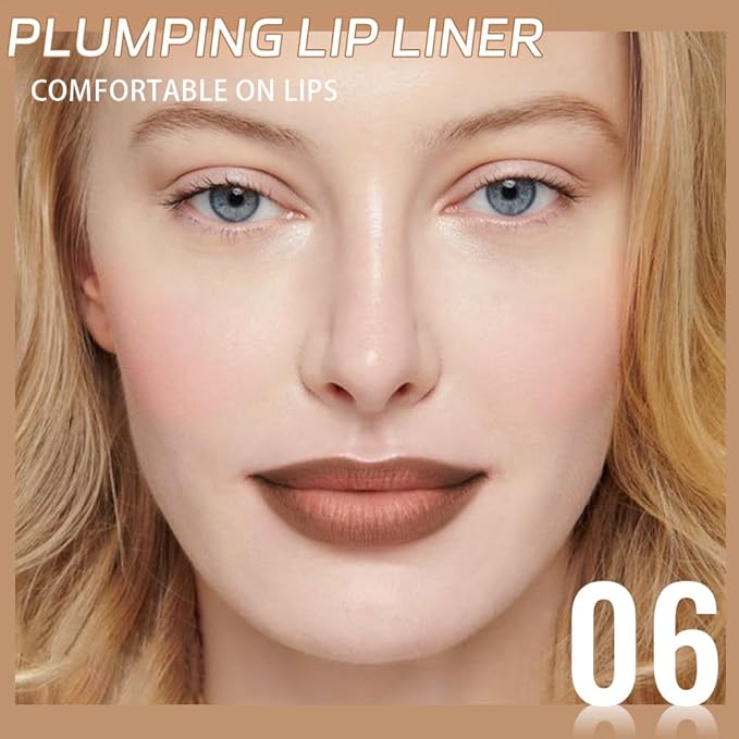 Chocolate Matte Lip Liner Pencil, Plump Lip Liners Long-Lasting Creamy Formula, With Silicone Smudger for Define Contours & Sculpting Lip, Waterproof Non-Staining Crayon Lip Liner 06#