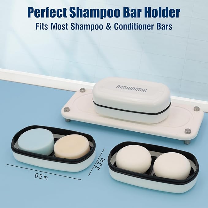 Shampoo Bar Holder Travel Case, Large Soap Holder for 5 oz/10 oz Oversized Bars, Durable & Versatile Storage Soap Container with Drainage Layer (1 Pack, White Style A-Large)