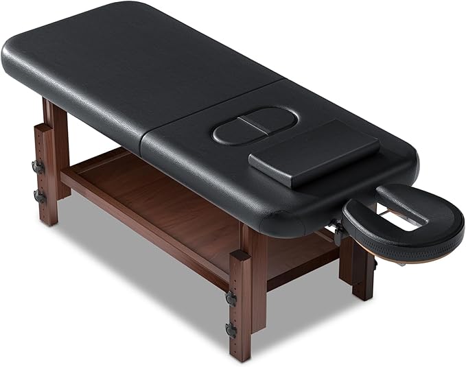 Massage Table 31IN Wide with Hight Adjustable Legs and Backrest for Treatment, Black PU Leather Professional Spa Bed Load1500 LBS, Spa Table with Storage for Footmassage Facial CareSpa Tattoo