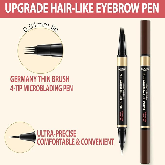 Eyebrow Pencil Kit, with Microblading Eyebrow Pen, Eyebrow Gel, Eyeliner, Eyebrow Brush, Eyebrow Pencils for Women, Waterproof, Smudge Proof, Long Lasting Makeup Formula - Dark Brown