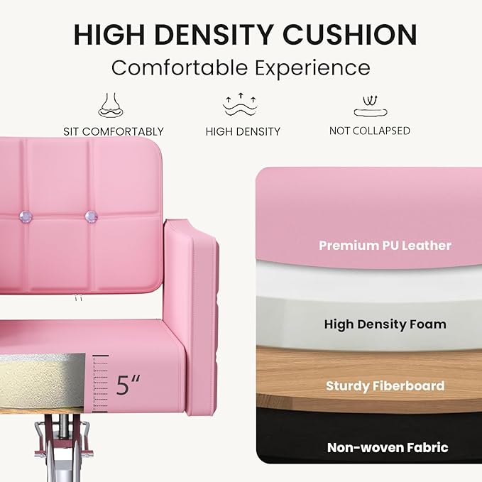 Professional Salon Chair for Hair Stylist, 350 Lbs Heavy Duty Hydraulic Pump, 360° Swivel Styling Chair with Adjustable Height, Barber Chair for Barber Shop, Spa, Tattoo Studio, Cameo Pink