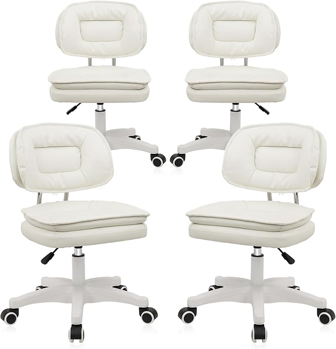 Small Rolling Stool with Backrest - 360° Swivel Rolling Chairs with Wheels,Adjustable Height Armless Vanity Chair, Thickened Seat Cushion Stool Chairs for Spa, Shop, Salon, Massage, Beige, 4 Pack