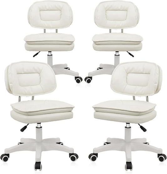 Small Rolling Stool with Backrest - 360° Swivel Rolling Chairs with Wheels,Adjustable Height Armless Vanity Chair, Thickened Seat Cushion Stool Chairs for Spa, Shop, Salon, Massage, Beige, 4 Pack