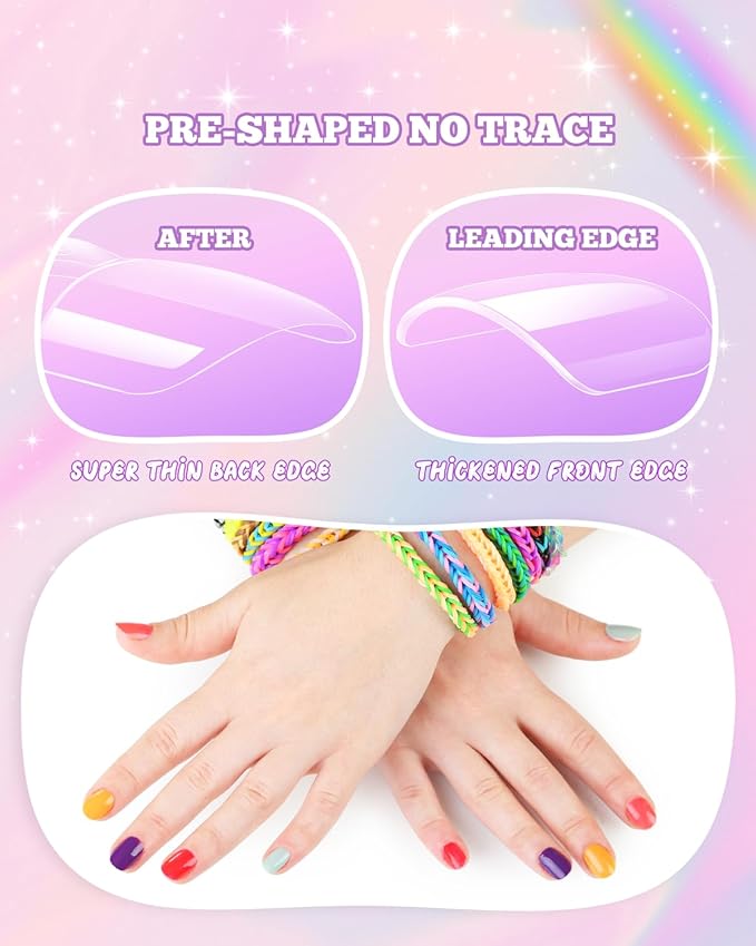 krofaue Kids Nail Tips with Handle - 240Pcs Soft Gel Press on Nails for Girls & Children for Easy DIY Nail Tips Art, 12 Sizes Fingernail Decoration