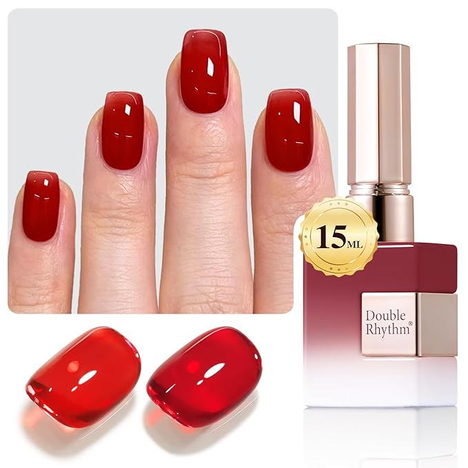 Double Rhythm 0.50 OZ Translucent Gel Polish Same Color Same Bottle Sheer Pastel Neutral Natural Milky 15 ML Jelly UV Nail Art DIY at Home (Burgundy Red-A1485)