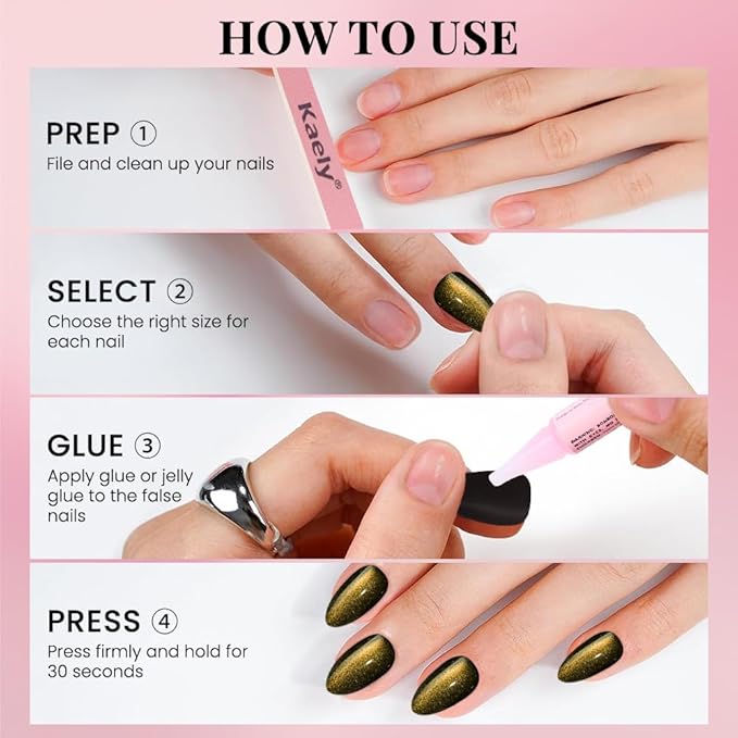 evpct Cat Eye Gold Silver Press on Nails Almond Short, Gold Silver Metal Short Almond Soft Gel Press on Nails with Nail Glue, 60Pcs Reusable Acrylic Fake Press-on Nail Polish Kit for Women Gift