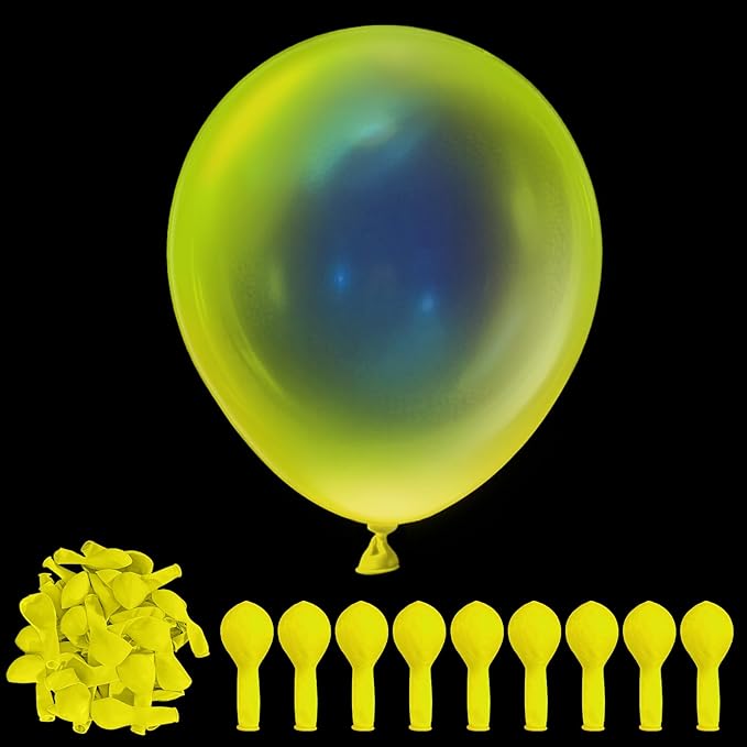 100 Pcs UV Neon Yellow Balloons 12 inch Neon Party Supplies, Balloons, Glow in the Dark for Birthday, Graduation, Baby Shower,Wedding, Anniversary Valentines Party Decorations
