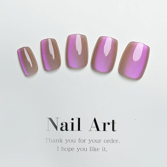 Square Press on Nails Short Pink Chrome Fake Nails Nude False Nails Press Ons Full Cover Glossy Acrylic Nails Ombre Glitter Shiny Artificial Nails for Women Girls Manicure 15 Size - 30 Pcs