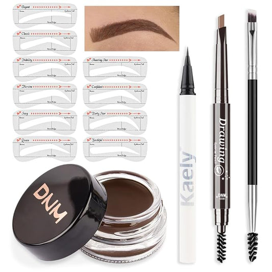 evpct Eyebrow Stencils Kit for Women Shaping, Eyebrow Shaper Makeup Kit, Eye Brow Stencil Shaper Tinting kits for Women, with Eyeliner, Eyebrows Pencil, Pomade, Brush and 10 Stencils, Kit-03 CHOCOLATE