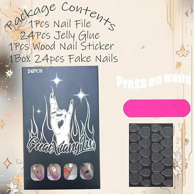 24Pcs French Tip Press on Nails Short Almond Fake Nails with Designs Halloween Nails Press on Spider Web Pumpkin Glue on Nail Halloween False Nail Star Cat Acrylic Nail for Women Manicure Decorations