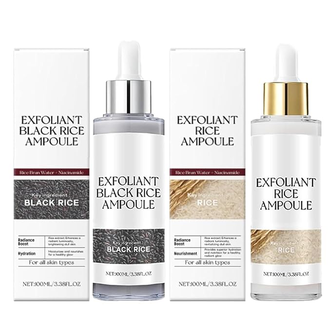 Rice Exfoliating Ampoule Set – Duo for Gentle Peel + Pore Minimizing & Deep Hydration, Exfoliant for All Skin Types (White+Black,)