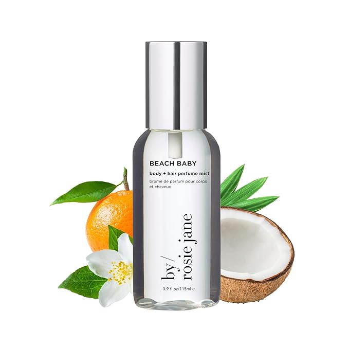 By Rosie Jane Body & Hair Perfume Mist (Beach Baby) - Clean Hair & Body Mist for Women - With Notes of Orange Spritz, Ocean Water & Ylang Ylang (115ml)