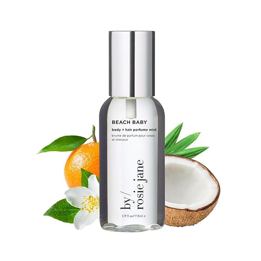 By Rosie Jane Body & Hair Perfume Mist (Beach Baby) - Clean Hair & Body Mist for Women - With Notes of Orange Spritz, Ocean Water & Ylang Ylang (115ml)